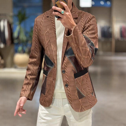 Men Cable Knit Patchwork Blazer