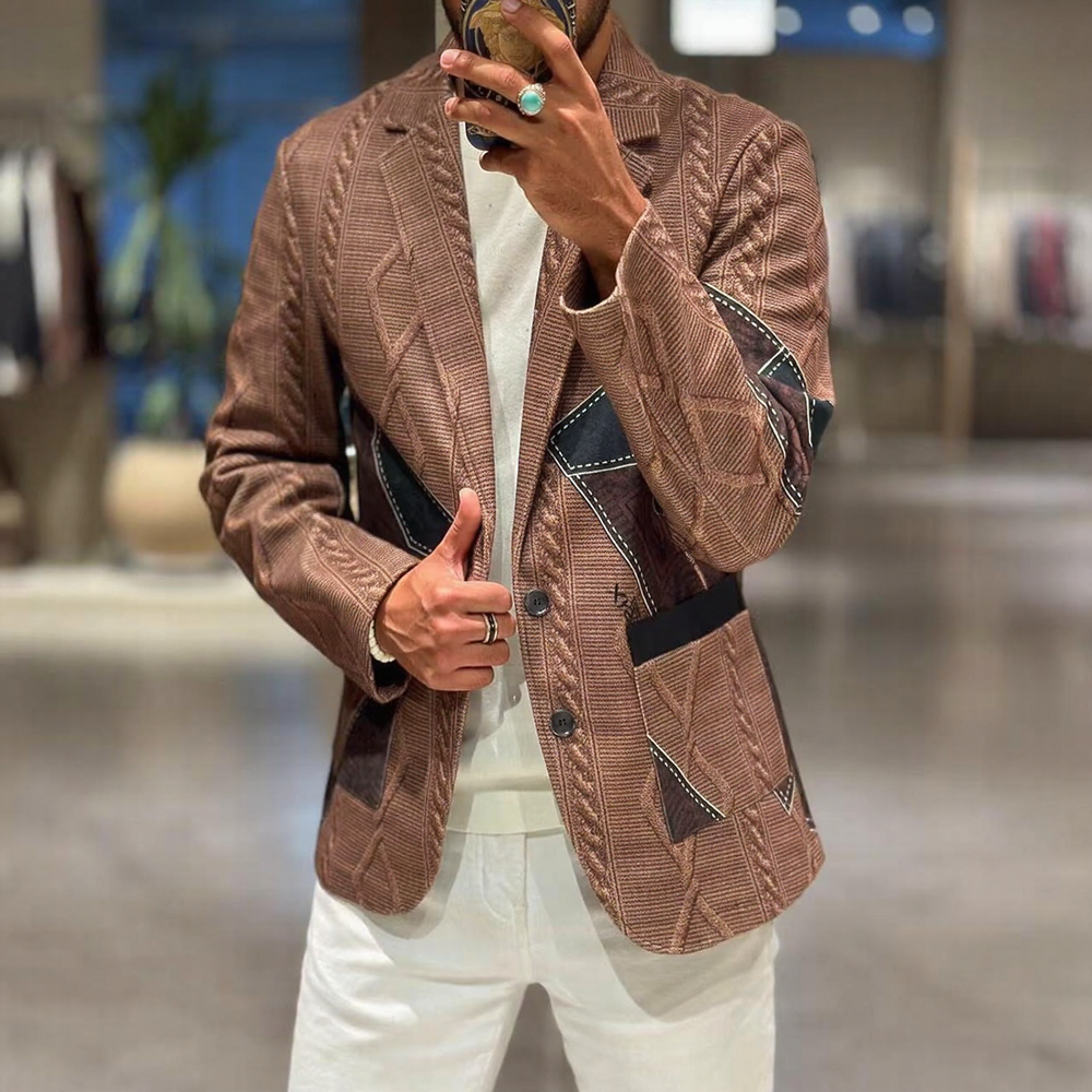 Men Cable Knit Patchwork Blazer