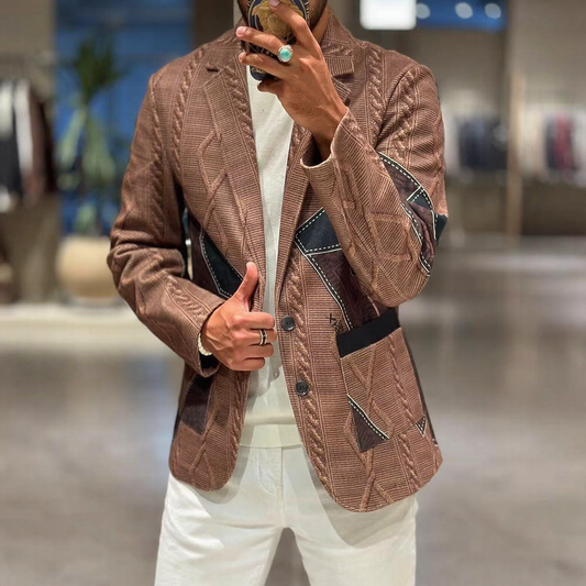 Men Cable Knit Patchwork Blazer