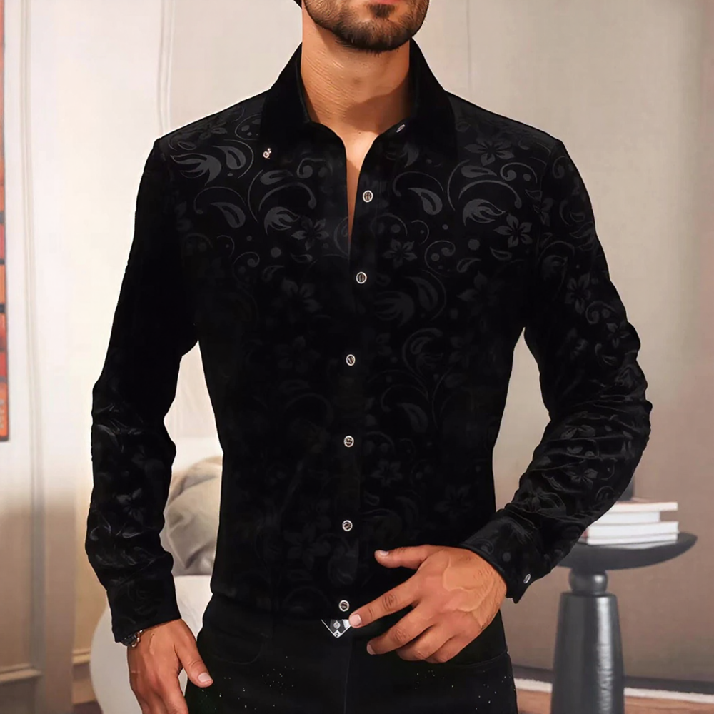 Men Velvet Jacquard Long Sleeve Shirt