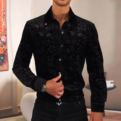 Men Velvet Jacquard Long Sleeve Shirt