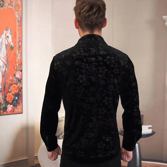 Men Velvet Jacquard Long Sleeve Shirt