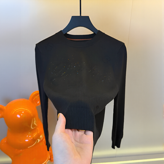 Rhinestone Embossed Slim Knit Top