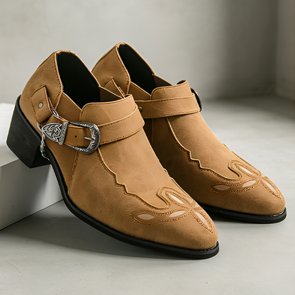 Western Buckle Chain Ankle Boots