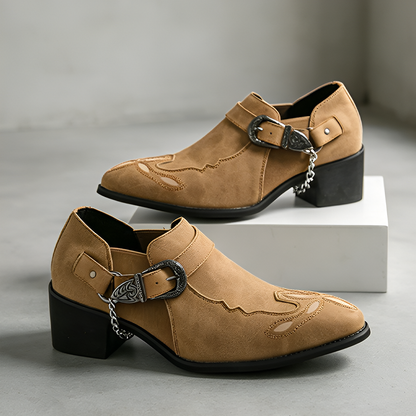 Western Buckle Chain Ankle Boots