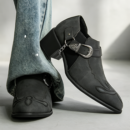 Western Buckle Chain Ankle Boots