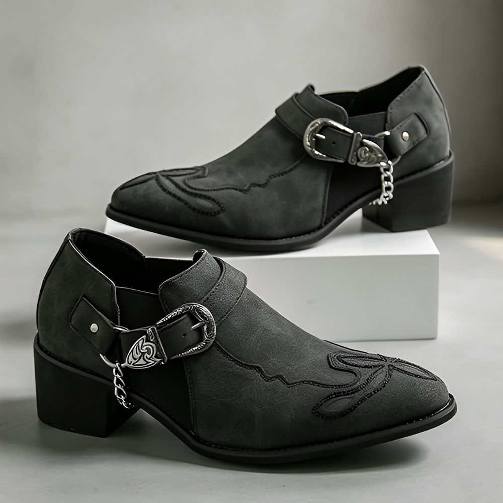 Western Buckle Chain Ankle Boots
