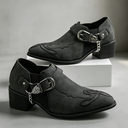 Western Buckle Chain Ankle Boots