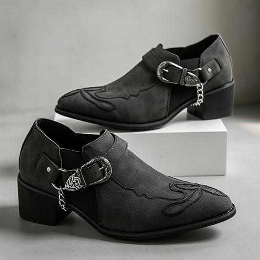 Western Buckle Chain Ankle Boots