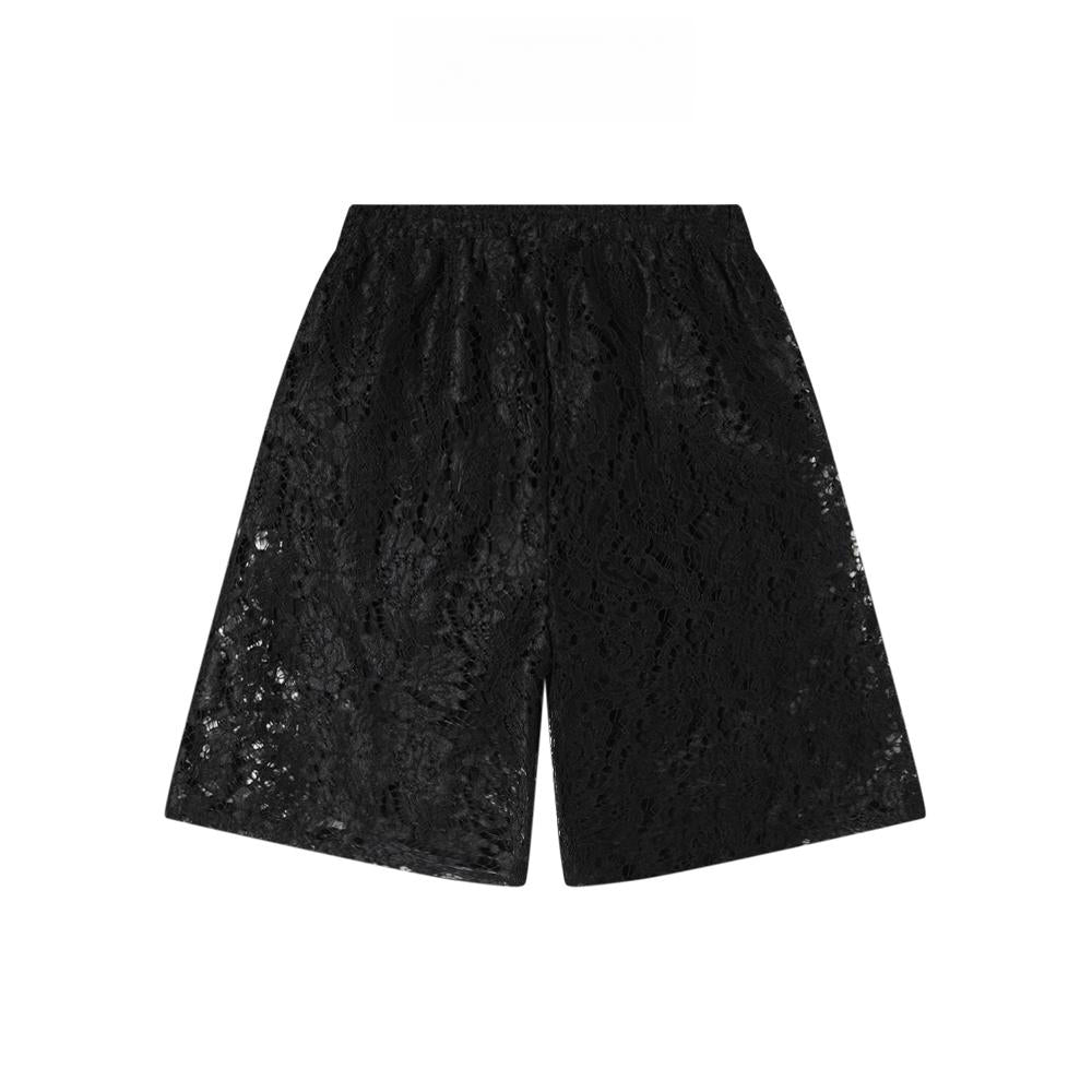 Full Hollow Lace Drawstring Wide-Leg Bermuda Shorts