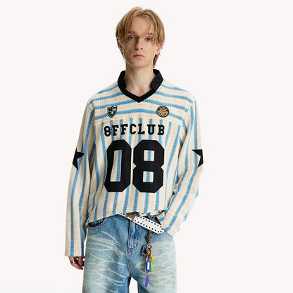 Striped Letter Print Retro Jersey Top