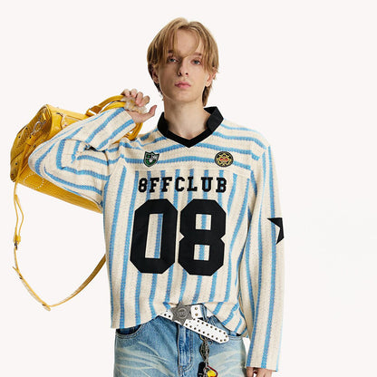 Striped Letter Print Retro Jersey Top