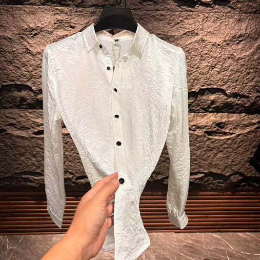 Crinkle Texture Draped Long‑Sleeve Shirt
