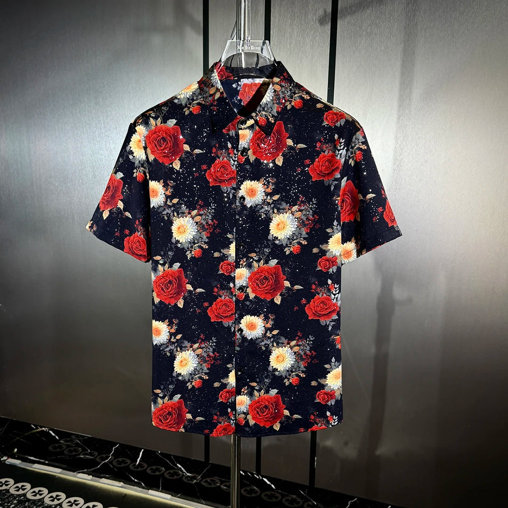 Artistic All‑Over Floral Print Casual Short‑Sleeve Shirt