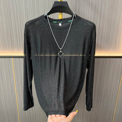 Shimmer Mesh Crew Neck Long‑Sleeve Top