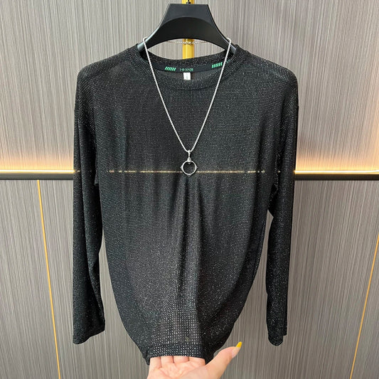 Shimmer Mesh Crew Neck Long‑Sleeve Top