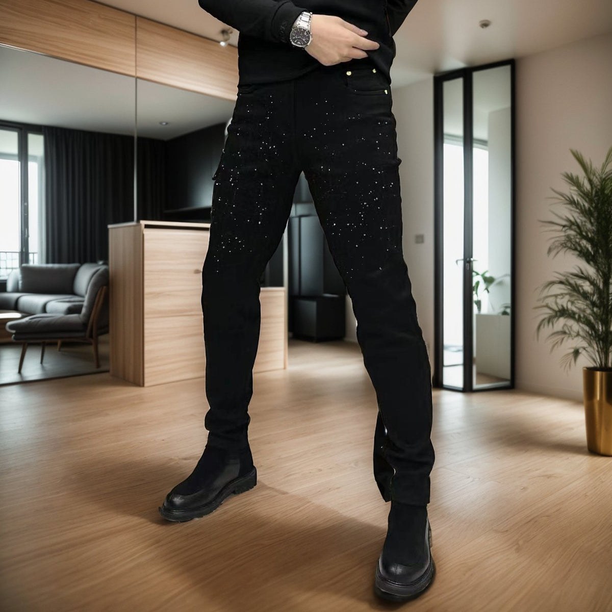 Simple rhinestone jeans