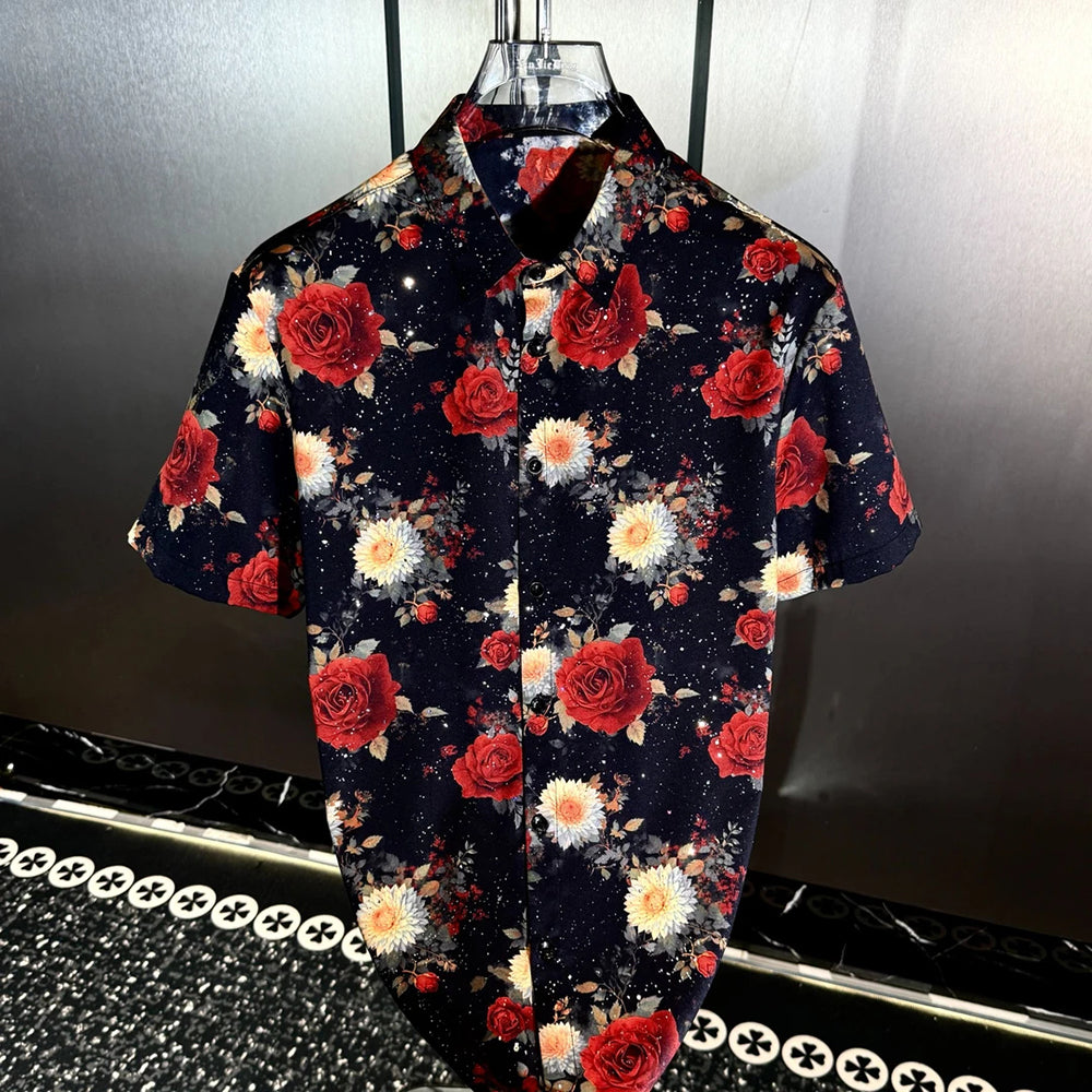 Artistic All‑Over Floral Print Casual Short‑Sleeve Shirt