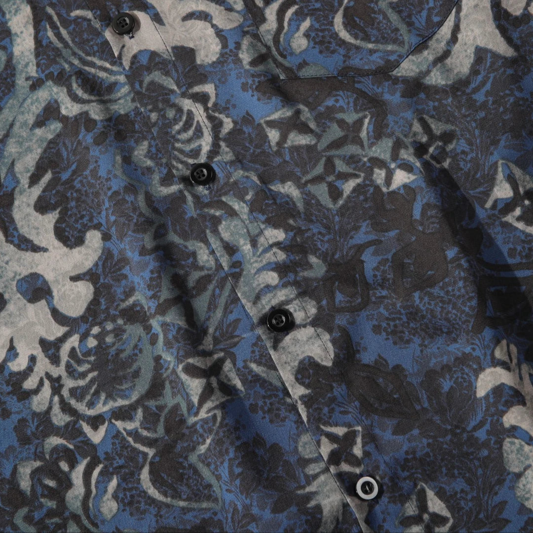 Vintage Botanical Floral Print Short‑Sleeve Collared Shirt